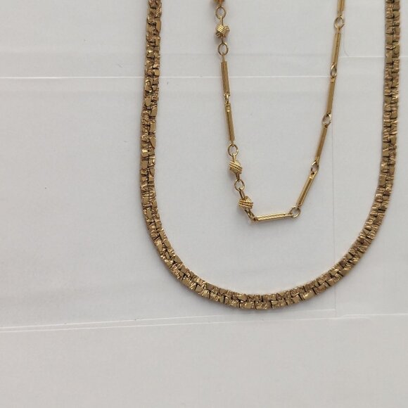 Unique 16" Two Strands Necklace Chain Mix Gold Tone 1960s Diva Glam - Picture 6 of 7